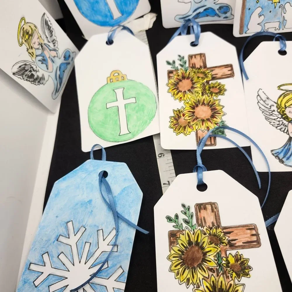 Hand Crafted  Winter Christmas Gift Tags Thank You Cards Set of 12